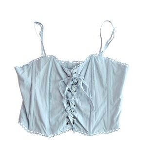 Beverly‎ and Beck Light Blue Cotton Lace Up Corset Cami Top Eyelet Trim Small